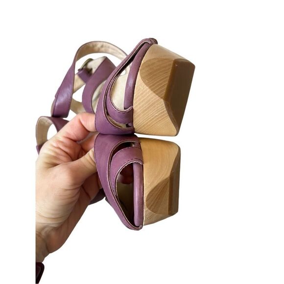 Farylrobin Anthropologie Chunky Wooden Heel Sandals size 9 Purple Leather - Picture 11 of 12